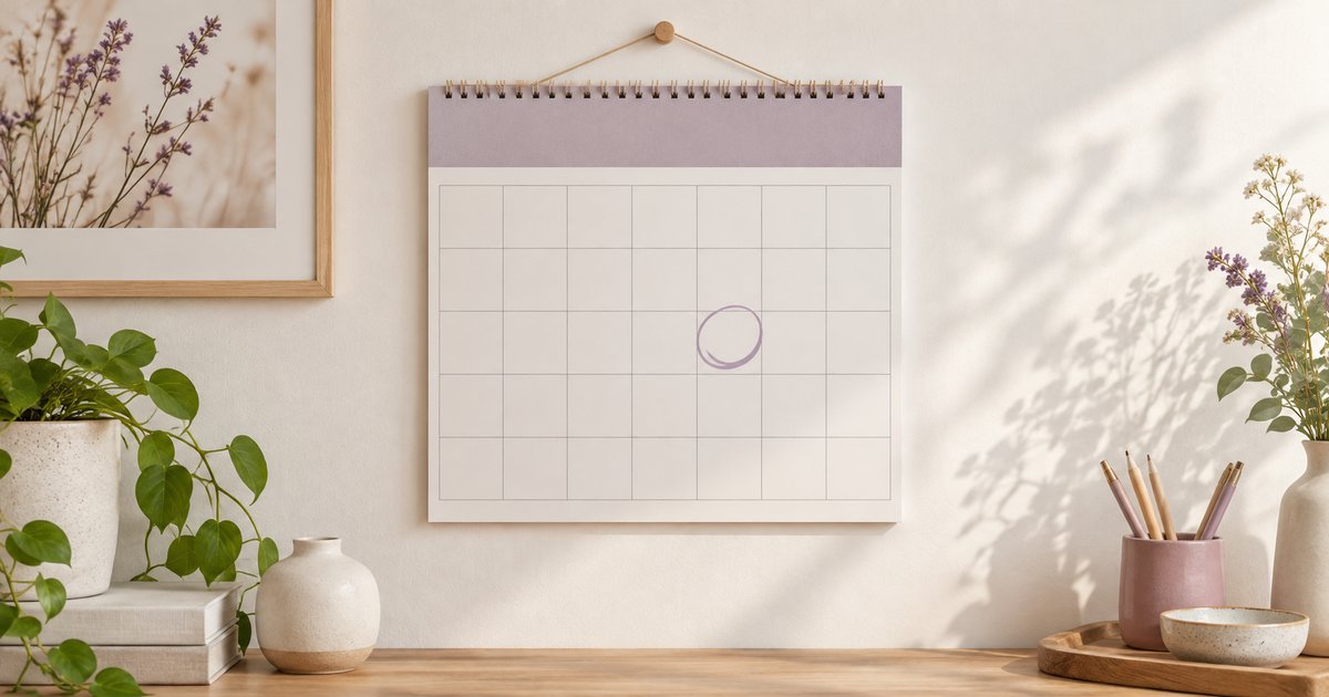 Wandkalender mit durchnummerierten Tagen, bei dem ein einzelner Tag mit einem Stiftkreis markiert ist